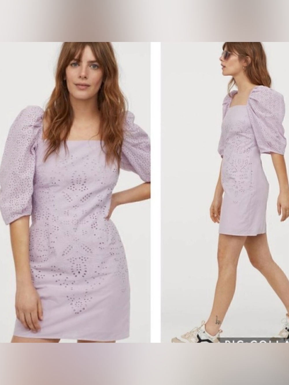 H&M Lilac Eyelet Puff-Sleeve Mini Dress